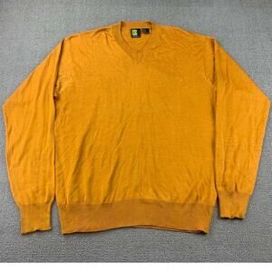 Vintage Saxony Sweater Men XL Orange Silk 4 Golf 100% Silk V Neck Knit Pullover